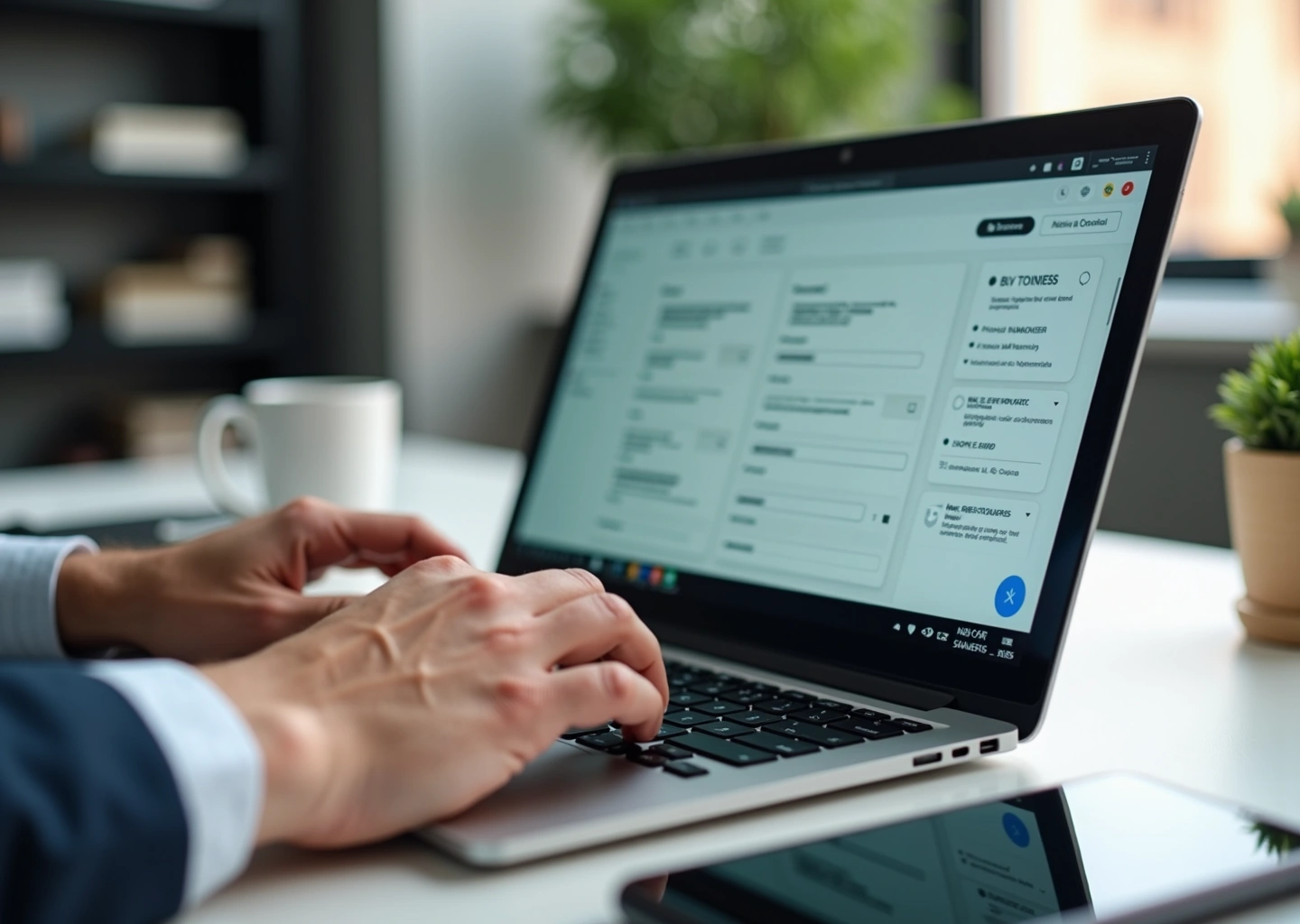 Предприниматель работает с сервисом электронного документооборота на ноутбуке, рядом смартфон с подтверждением подписи и чек-лист подготовки ИП к ЭДО