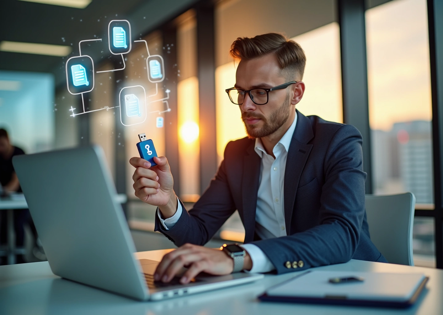 Индивидуальный предприниматель использует электронную подпись с USB-токеном в офисе